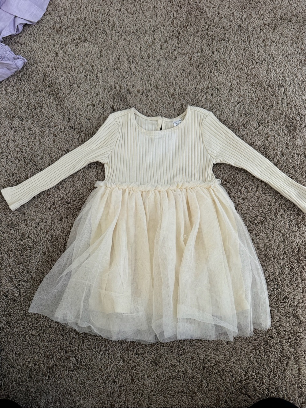 Girls' Cream Long-Sleeve Tulle Skirt Dress